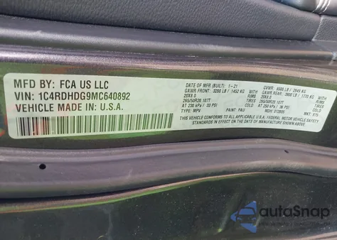 2021 Dodge Durango Gt Rwd из США, поврежденный, VIN 1C4RDHDG9MC640892